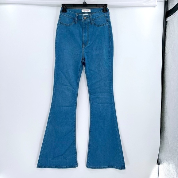 Vibrant Women's Juniors Bell Bottom High Waist Fitted Denim Jeans size 7 Waist27 - Picture 4 of 12